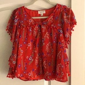 Red floral blouse